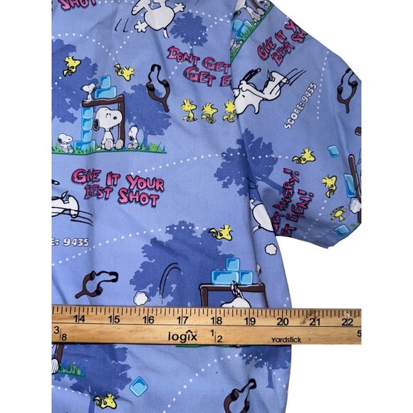 Peanuts Snoopy Scrub Top Cartoon Print S/C Blue 65% Polyester 35% Cotton - Picture 6 of 13